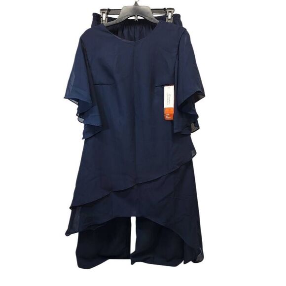Women's 2 Pieces Pantsuits Navy Short Sleeve Chiffon Ankle Length Formal Size 12 - Picture 2 of 13